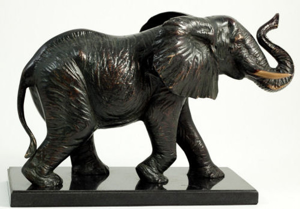 Elephant Sculpture Brass On Wood Base Quality Decor